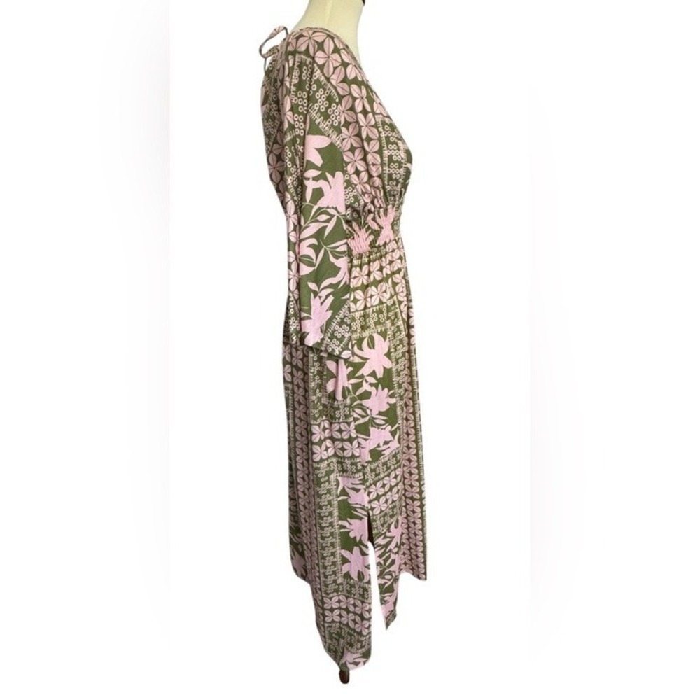 Unbranded Green & Pink Floral Boho Tropical Maxi Dress Kimono Sleeve Size Small - Picture 4 of 13